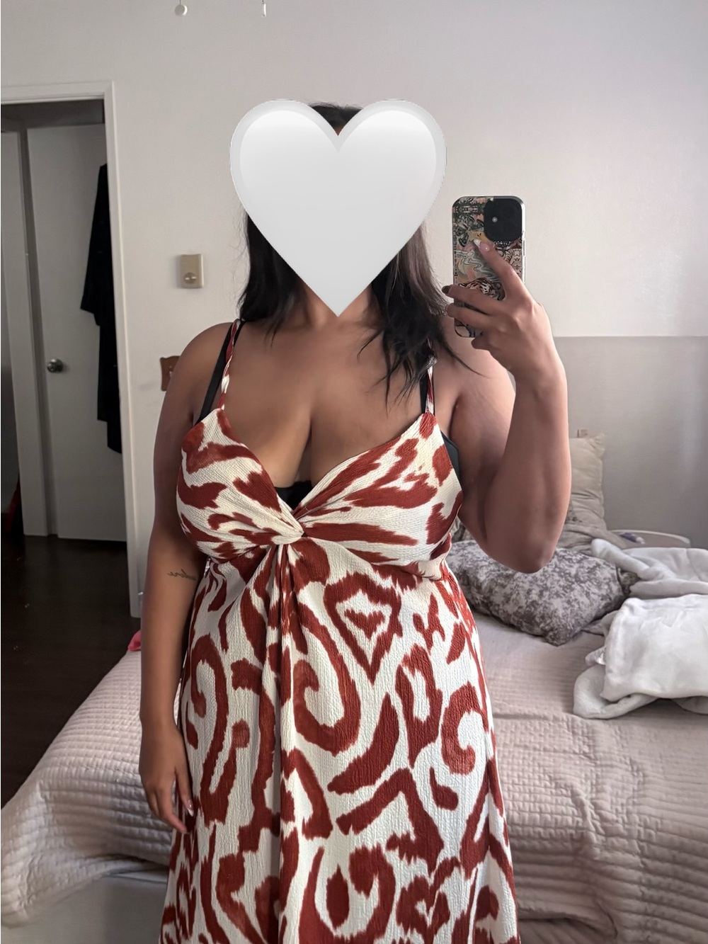 H&M Rust & Cream Knot-Front Strapless Maxi Dress - Women